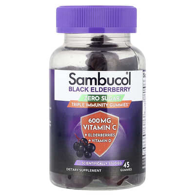 Sambucol Черная бузина, Zero Sugar, Triple Immunity Gummies, 45 Gummies