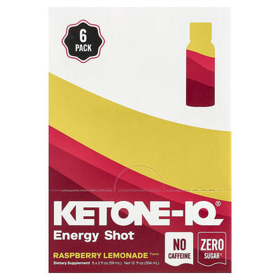 Энергетический напиток Ketone-IQ Raspberry Lemonade, без кофеина, 6 бутылок по 2 fl oz (59 ml)