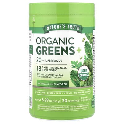 Organic Greens+, без вкуса, 5.29 oz (150 g)