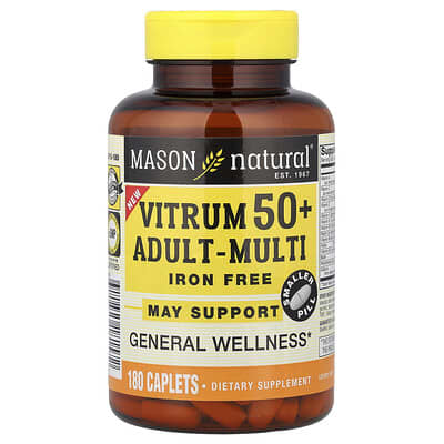 Mason Natural Vitrum 50+ Мультивитамины для взрослых, без железа, 180 капсул