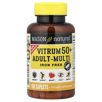 Мультивитамины Mason Natural Vitrum 50+ Adult-Multi, Iron Free, 100 Caplets