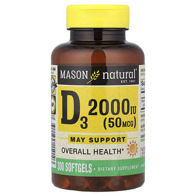 Vitamin D3, 50 mcg (2,000 IU), 300 мягких капсул