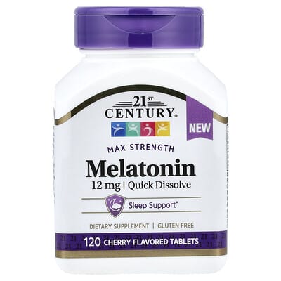 Melatonin, Max Strength, Cherry, 12 mg, 120 Tablets