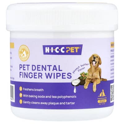 Pet Dental Finger Wipes, For Dogs & Cats, Peanut Butter, 50 Pieces