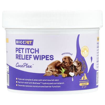 Pet Itch Relief Wipes, For Dogs & Cats, Unscented, 100 Pads