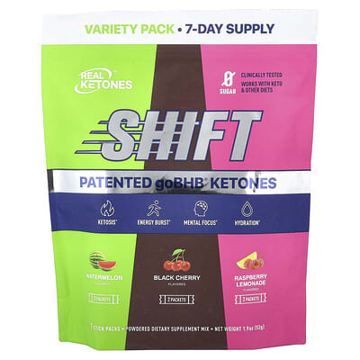 Набор Real Ketones Shift, ассорти (арбуз, черная вишня, малиновый лимонад), 7 стик-пакетов, 1.9 oz (53 g)