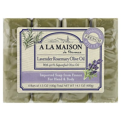 Hand & Body Bar Soap, Lavender Rosemary Olive Oil, 4 Bars, 3.5 oz (100 g) Each