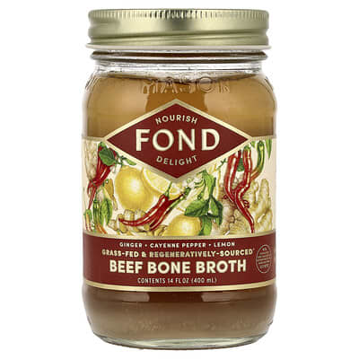 Костный бульон FOND Beef Bone Broth Ginger & Cayenne, 14 fl oz (400 ml)