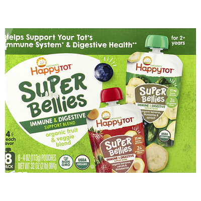 Happy Tot®, Super Bellies™, For 2+ Years, Organic Fruit & Veggie Blend, Variety Pack, 8 Pack, 4 oz (113 g) Each