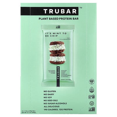 Plant Based Protein Bar, It's Mint To Be Chip, 12 Bars, 1.76 oz (50 g) Each