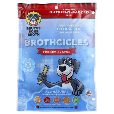 Brutus Bone Broth Brothcicles для взрослых собак, индейка, 6 тюбиков по 2 fl oz (59 ml)