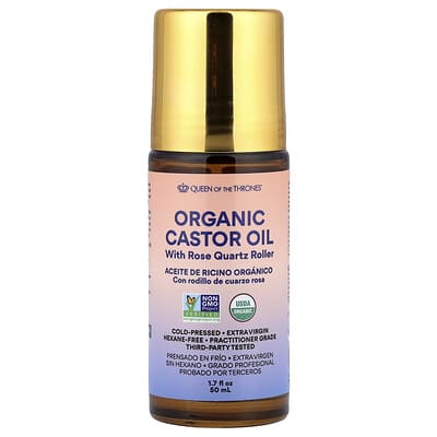 Organic Castor Oil with Rose Quartz Roller, 1.7 fl oz (50 ml)