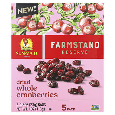 Farmstand Reserve™, Dried Whole Cranberries, 5 Packs, 0.8 oz (23 g) Each