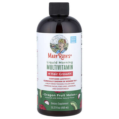 Liquid Morning Multivitamin + Hair Growth, Dragon Fruit Melon, 15.22 fl oz (450 ml)