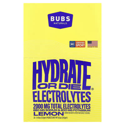 Hydrate or Die®, Electrolytes Drink Mix, Lemon, 20 Packets, 0.43 oz (12.1 gm) Each