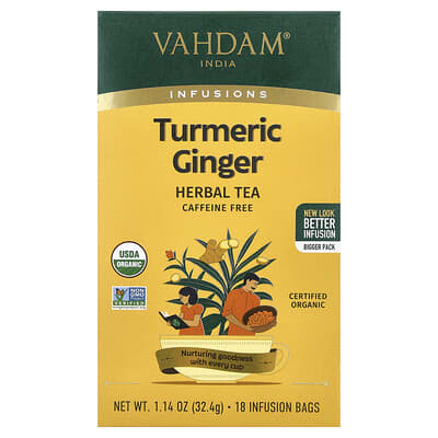 Infusions, Herbal Tea, Turmeric Ginger, Caffeine Free, 18 Infusion Bags, 1.14 oz (32.4 g)