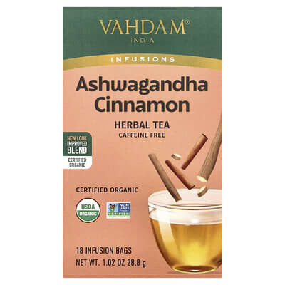 Infusions, Herbal Tea, Ashwagandha Cinnamon, Caffeine Free, 18 Infusion Bags, 1.02 oz (28.8 g)