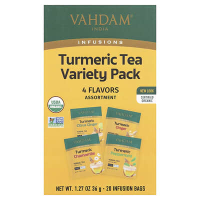 Infusions, Herbal Tea, Turmeric Variety Pack, Caffeine Free, 20 Infusion Bags, 1.27 oz (36 g)