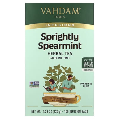 Infusions, Herbal Tea, Sprightly Spearmint, Caffeine Free, 100 Infusion Bags, 4.23 oz (120 g)