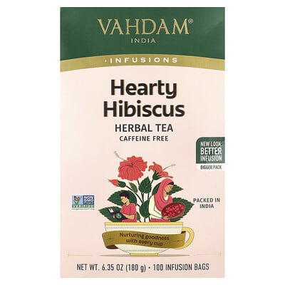 Infusions, Herbal Tea, Hearty Hibiscus, Caffeine Free, 100 Infusion Bags, 6.35 oz (180 g)