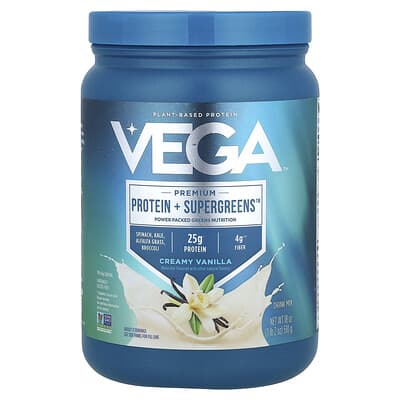 Протеин Vega Premium, Protein + Supergreens™, Creamy Vanilla, 1 lb 2 oz (510 g)