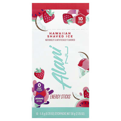Энергетические стики Alani Nu Hawaiian Shaved Ice, 10 Stickpacks, 0.2 oz (5.8 g) Each