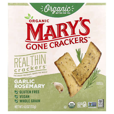 Mary's Gone Crackers Organic Real Thin Crackers™, чеснок и розмарин, 4 oz (113 g)