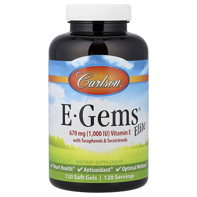 Carlson E-Gems® Elite, витамин E, 120 мягких капсул