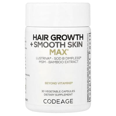 Hair Growth + Smooth Skin, Max, 30 Vegetable Capsules