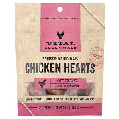 Freeze-Dried Raw Cat Treats, Chicken Hearts, 0.8 oz (22.7 g)