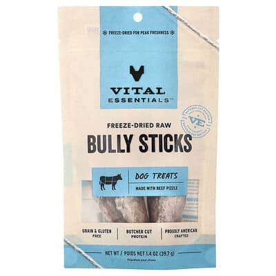 Freeze-Dried Raw Bully Stick Dog Treats, Beef, 1.4 oz (39.7 g)