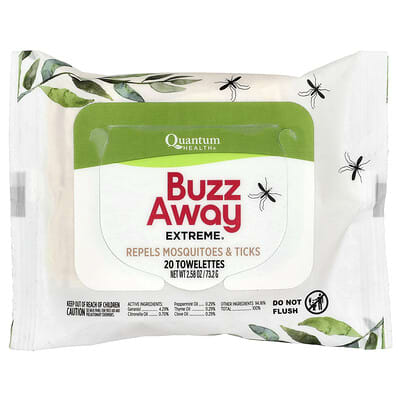 Средство от насекомых Buzz Away Extreme®, Repels Mosquitoes & Ticks, 20 салфеток, 2.58 oz (73.2 g)