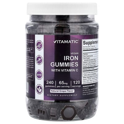 Vegan Iron Gummies with Vitamin C, Grape, 240 Gummies