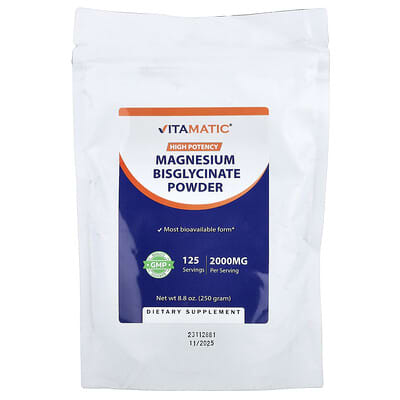 Порошок магния бисглицината Vitamatic высокой концентрации 8.8 oz (250 g)