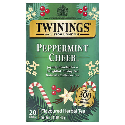 Twinings травяной чай Peppermint Cheer, без кофеина, 20 пакетиков, 1.41 oz (40 g)