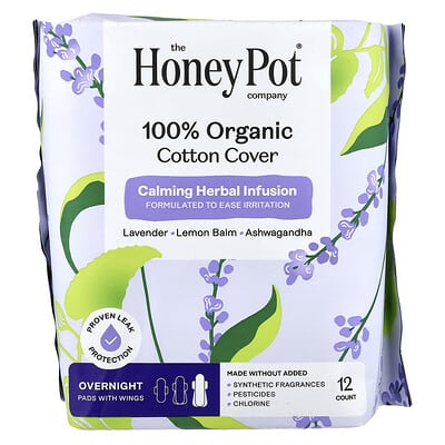 Organic Calming Herbal Infusion, Pads with Wings, Overnight, 12 Count