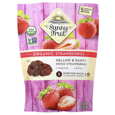 Organic Dried Strawberries, 5 Portion Packs, 0.7 oz (20 g) Each