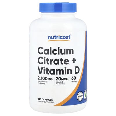 Nutricost Цитрат кальция + Витамин D, 180 капсул