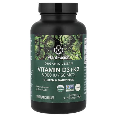 Organic Vegan, Vitamin D3 + K2, 120 Organic VegCaps