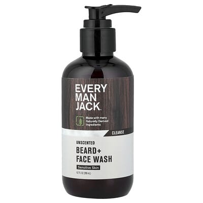 Beard + Face Wash, Sensitive Skin, Unscented, 6.7 fl oz (200 ml)