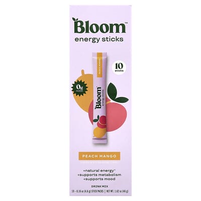 Энергетические стики Bloom Peach Mango, 10 шт., 0.16 oz (4.6 g) каждый