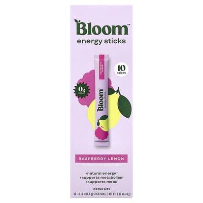 Энергетические стики Bloom Raspberry Lemon, 10 шт., 0.16 oz (4.6 g) каждая