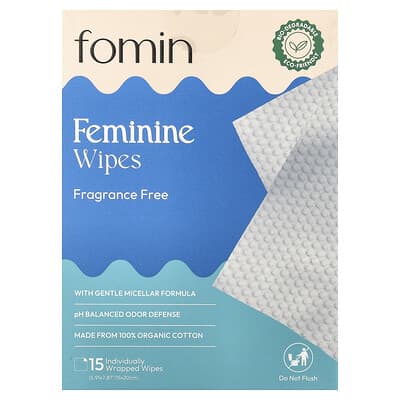 Feminine Wipes, Fragrance Free, 15 Individually Wrapped Wipes