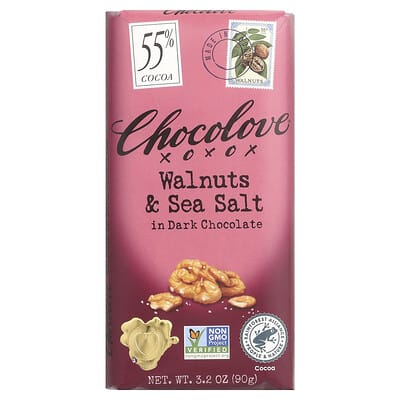 Темный шоколад Chocolove с грецким орехом и морской солью, 55% Cocoa, 3.2 oz (90 g)