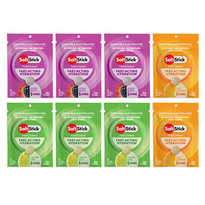 SaltStick FastChews электролиты, многовкусный набор, 8 пакетиков