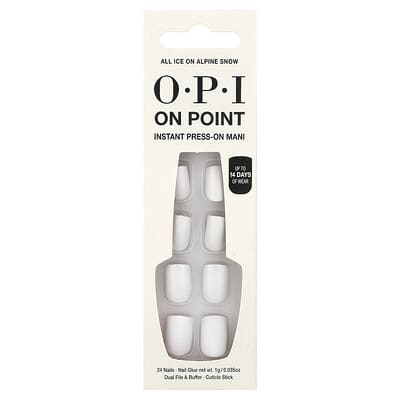 On Point, Instant Press-On Mani, Short Length, All Ice on Alpine Snow, 27 Piece Kit