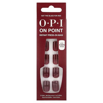 OPI On Point, набор для мгновенного маникюра накладных ногтей, Got The Blues For Red, 27 шт