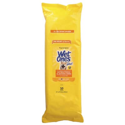 Antibacterial Bathing Wipes, For Dogs, XL, Tropical Splash, 10 Wipes