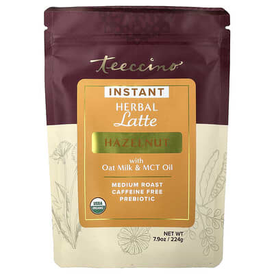 Prebiotic Chicory Instant  Herbal Latte, Hazelnut, Caffeine Free, 7.9 oz (224 g)