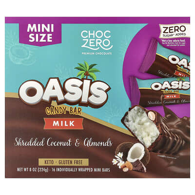 Oasis Candy Bar, Milk, Shredded Coconut & Almonds, 16 Individually Wrapped Mini Bars, 0.5 oz (14 g) Each